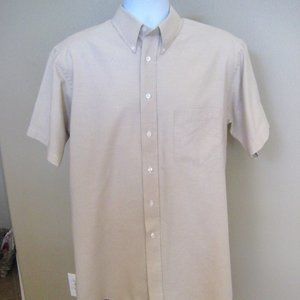 CLAYBROOKE short sleeve Wrinkle Free Tattersall Beige Shirt Size 16-1/2 - EUC